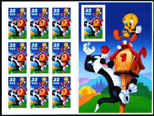 1998 US - Sc3205 32¢ Sylvester & Tweety Pane (10) MNH